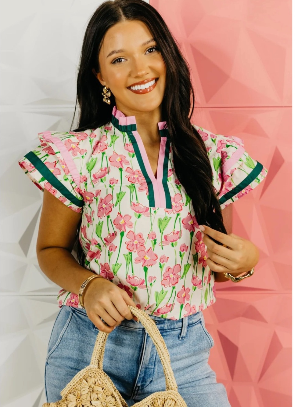 NWT Hayden Flutter Sleeve Floral Blouse